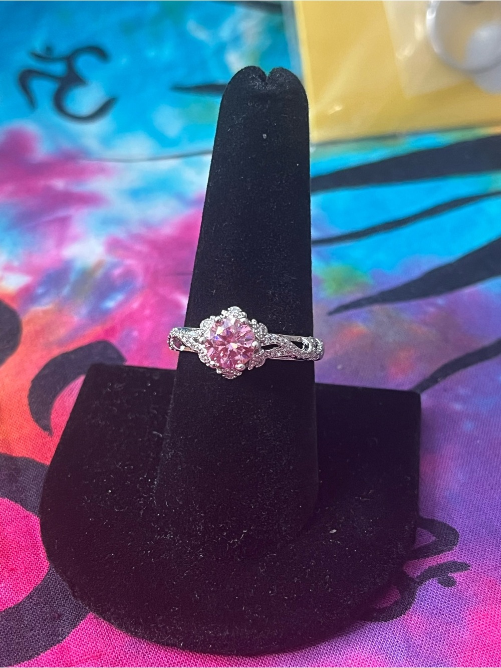 1 CT Sakura Pink Moissanite Floral Halo Ring – Size 9
